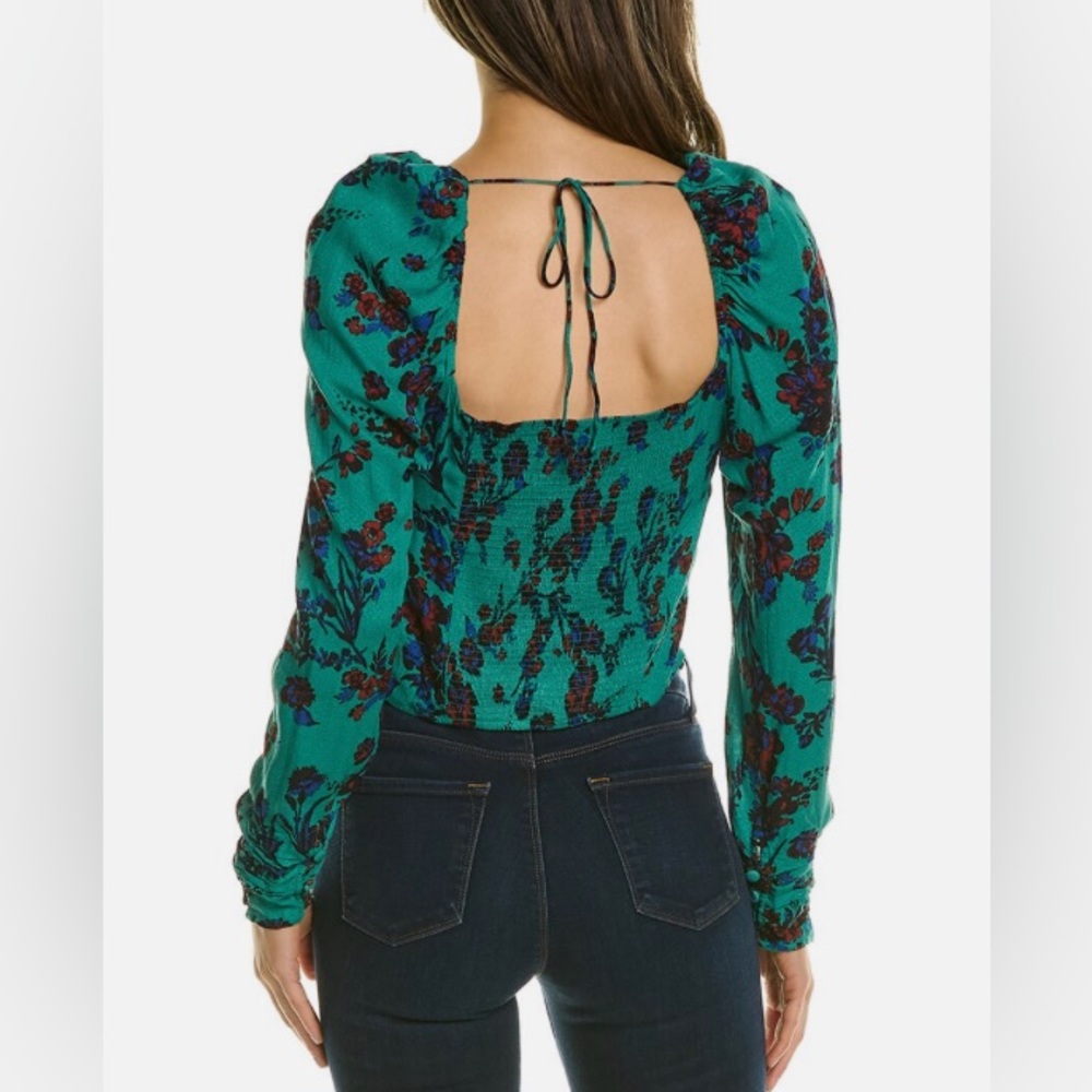 NEW Free People Hilary Printed Top in Green Combo - Picture 3 of 7